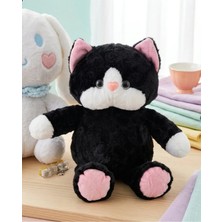 NB Market Siyah Kedi Peluş Oyuncak 45CM Tüylü Yumuşak Kumaş Uyku Arkadaşı Peluş Bebek