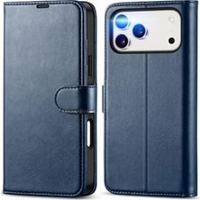 Enyaza Home - 17 Pro ile Uyumlu Kılıf 360 Tam Kaplar Deri Dokulu Kapaklı Cüzdan Standlı Kartvizitli Kopçalı - Lacivert