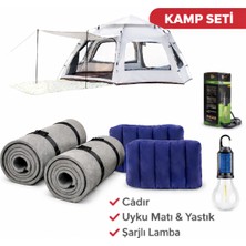 Özbience Lüks 5-6 Kişilik Kamp Çadırı Seti, Mat Yastık ve Solar Lamba ile