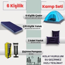 Özbience 6 Kişilik Kolay Kurulum Kamp Çadırı ve Çift Kişilik Şişme Yatak Seti