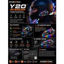 Mobixom Y20 Motosiklet Kask Intercom Bluetooth Kulaklık – Su Geçirmez, Rgb Işıklı, 25 Saat Kullanım, Hızlı Şarj