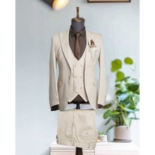 Beystil Sivri Yaka  Ekru Takım Elbise Nikol - Slim Fit