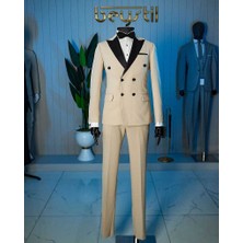 Beystil Sivri Yaka Krem Damatlık & Smokin Kruvaze Takım - Slim Fit