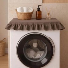 NDC Home Fırfırlı Çamaşır Makinesi Örtüsü - Çeyizlik Dekoratif Banyo Makine Kılıfı- Kahverengi