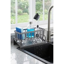 Enyaza Home Orret Home Lavabo Organizeri Tezgah Üstü Abs Plastik Mutfak Organizer Banyo Düzenleyici Evye Üstü Süngerlik Sabunluk Organizer Su Hazneli Gri Raf (Metalik Gri)