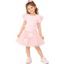 Nk Kids Kız Çocuk Çiçek Detaylı  Tütü Etekli  2'li Takım Pembe
