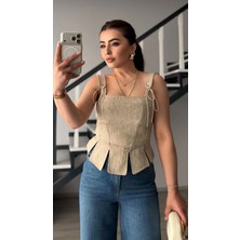 Elisin Bej Bağlama Detaylı Korse Bluz