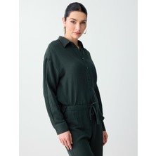 Jimmy Key Koyu Yeşil Rahat Kesim Uzun Kollu %100 Pamuk Dokuma Gömlek