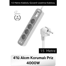 Svein #uzatmakablo 4’lü Akım Korumalı Priz 4000W 1.5 Metre Kablolu Çoklu Priz Aşırı Gerilim Korumalı 4 Soketli Güvenli Elektrik Kullanımı Uzatma Kablosu Dayanıklı Uzun Ömürlü Uzun Kablo Ev Iş Yeri Için