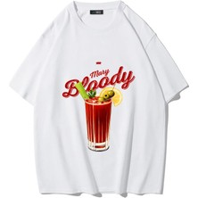 Brz Collection Unisex Oversize Bloody Mary T-Shirt (Beyaz)
