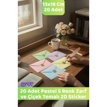 Canvela 20 Adet 5 Adet Pastel Renkler 13X18 Zarf (Açık Sarı, Açık Mavi, Lila, Açık Yeşil, Pembe) ve Çiçek Gold Mühür 2d Sticker Hediyeli