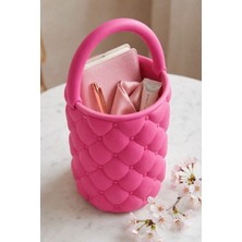 Lunera Accessories Estetik Kapitone Masa Düzenleyici Fırça Tutucu Pembe – 3D Baskı Makyaj & Ofis Organizer