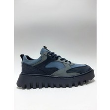 John Richardo Hakiki Deri Nubuk Bağcıklı Kalın Taban Lacivert Geniş Kalıp Sneaker Erkek Ayakkabı C-7234042JRCJRDO