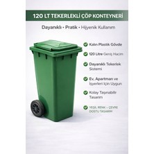 PremiumPort 120 Lt Tekerlekli Yeşil Plastik Çöp Konteyneri Bahçe ve Site Kullanımı