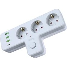 Enyaza Home Monte Lua Anahtarlı Topraklı Priz Adaptörü, 3 Soketli 3xusb 2.4A, 1xtype-C 20 Watt, Akım Korumalı Priz, 10 A, 2500 W, Duvar Fişi, USB Fişi, USB C Bağlantı Noktalı, Hızlı Şarj,