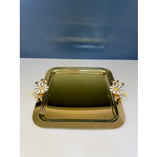 Nazan Home 6 Adet Metal Papatya Model Gold Tepsi Tek Kişilik