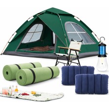 Özbience 4 Kişilik Kamp Çadırı Seti, 10MM Matlı Şişme Yastık, Solar Lambalı Outdoor