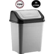 PremiumPort Büyük Boy Gri 35 Litre Çöp Kovası, Masa ve Tezgah Üstü Kullanım