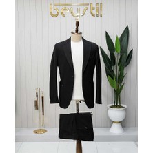 Beystil Sivri Yaka Siyah Spor Casual Takım Elbise - Slim Fit