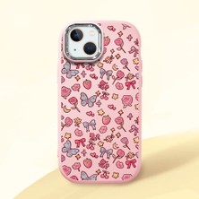 Ucuc iPhone 15 Plus/14 Plus Uyumlu Darbe Emici Kamera Korumalı Pembe Silikon Özel Baskı Desenli Kılıf