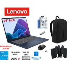 Lenovo Ideapad Slim 3 14IRH10 Intel I5 13420H Ddr5 24GB 512GB W11 Pro 14 Inç  83K00027TR Duddi Çanta+Mouse+Mousepad+Usbbellek+Temizlikkit