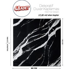 Brano 60X60 cm Kendinden Yapışkanlı Duvar,banyo,tezgah Arası Siyah Mermer-48 Adet