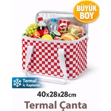 Özbience Termal Büyük Boy Soğutucu Buzluk Çanta 40X28X28 Cm, Piknik ve Kamp Için