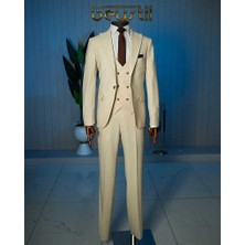 Beystil Sivri Yaka Krem Takım Elbise Bezayak - Slim Fit