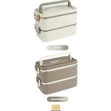 Enyaza Home Vagonlife Bento 2000ML Lunchbox 2 Katlı 3 Bölmeli Mini Kaseli Çelik Sefer Tası Yemek Kutusu (Kahverengi)