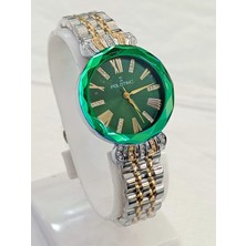 My Polo Time Çelik Kordonlu, Altın Sarılı, Kadranı Yeşil, 3 Atm Su Geçirmez, 2 Yıl Garantili Kadın Kol Saati