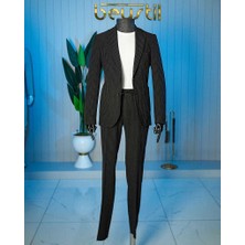 Beystil Siyah Spor Casual  Çizgili Takım Elbise Parodi -Slim Fit