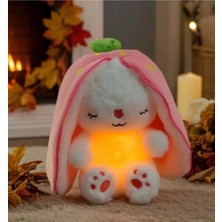 NB Market Çilek Tavşan Nefes Alan Peluş Oyuncak Müzikli Uyku Arkadaşı Peluş Oyuncak 35CM Fermuarlı