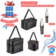 Özbience Yalıtımlı Kamp Piknik Termal Soğutucu Buzluk Çanta 5’li Set Siyah