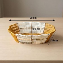 Enyaza Home Buffer Oval Çift Renkli Plastik Rattan Sepet, Ekmek ve Meyve Sepeti, Hasır Görünümlü, Yıkanabilir, Mutfak ve Banyo Düzenleyici, 28X20X8 Cm, 3 Parça