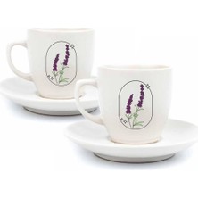 Enyaza Home Lavanta Tasarımlı 2 Kişilik 4 Parça Krem Türk Kahvesi Fincan Seti - Hediyelik Kahve Fincanı Seti