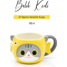 Rosie Kedi Balık Figürlü El Yapımı Seramik Kupa, Kahve Fincanı, Mug 450 ml
