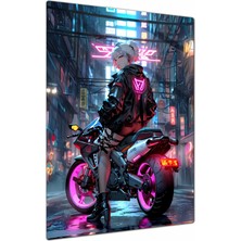 Charmbi Cyberpunk Girl Dekoratif Metal Poster Tablo – Canlı Renk Parlak Yüzey Modern Oda Duvar Dekoru