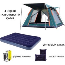 Özbience 4 Kişilik Otomatik Tenteli Kamp Çadırı ve Çift Kişilik Şişme Yatak Seti
