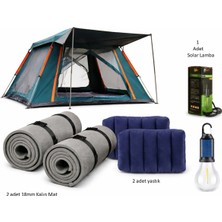 Özbience 4 Kişilik Kamp Çadır Seti Şişme Yastık ve Solar Lamba ile Tam Set