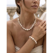 Sidelya Jewelry Doğal Taşlı Incili Kolye Bileklik Seti