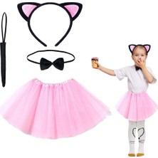 Eilo Luxe Pembe Renk Kedi Kostüm Seti - Tütü, Taç, Papyon, Kuyruk