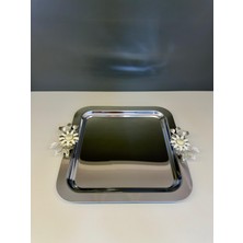 Nazan Home 6 Adet Metal Papatya Model Gümüş Tepsi Tek Kişilik