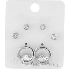 Mini Gümüş Taşlı Minimalist Küpe Seti