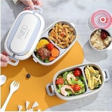 Enyaza Home Vagonlife Bento 1140ML Lunchbox 2 Katlı 4 Bölmeli Mini Kaseli Çelik Sefer Tası Yemek Kutusu (Bej)