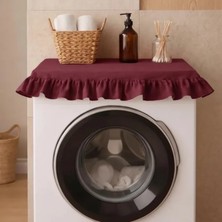 NDC Home Fırfırlı Çamaşır Makinesi Örtüsü - Çeyizlik Dekoratif Banyo Makine Kılıfı- Bordo