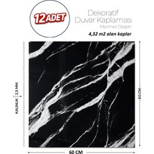 Brano 60X60 cm Kendinden Yapışkanlı Duvar,banyo,tezgah Arası Siyah Mermer-12 Adet