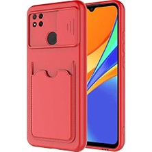 Enyaza Home 9c ile Uyumlu Kılıf Kartlıklı Lens Kapatmalı Kapak Kırmızı