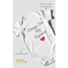 Morivo Kids Dünya Tek Biz Üçümüz Kısa Kollu Bebek Body %100 Pamuk