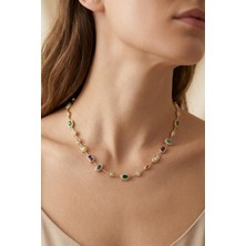 Sassy Takı Renkli 7 Element Taşlı Aura Gold Kolye