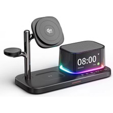 Bubitechh 5’i 1 Arada 25W Qi2 Manyetik Kablosuz Şarj Standı Bluetooth Hoparlör Alarm Saat LED Işık